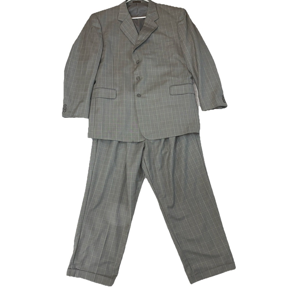 Zandello Le Collezioni Suit Mens 50R Blazer 3Btn Gray Glen Check 44R Pant